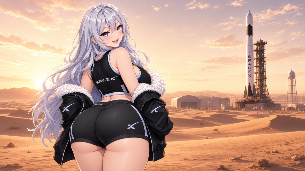 Sexy Peachy Cheeks Xposed at a desert starbase at sunrise