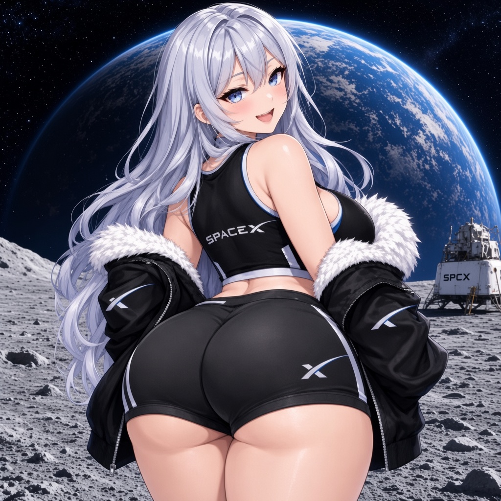 Sexy Peachy Cheeks Xposed on the moon with Earthrise